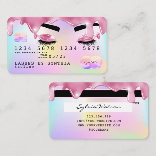 Eenhoorn glitter druppels Credit Kaart hologram wi Visitekaartje (Voorkant / Achterkant)