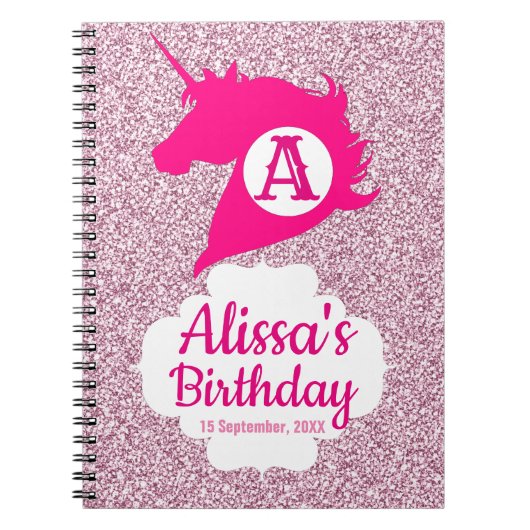 Eenhoorn Glitter Monogram Naam Notitieboek (Voorkant)
