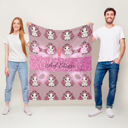 Eenhoorn Glitter Patroon Fleece Deken (In situ)