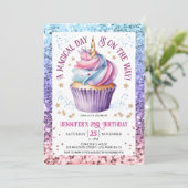Eenhoorn Glitter Regenboog Cupcake | 2e verjaardag Kaart (Staand voorkant)