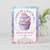 Eenhoorn Glitter Regenboog Cupcake | 3e verjaardag Kaart (Staand voorkant)