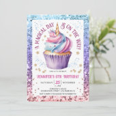 Eenhoorn Glitter Regenboog Cupcake | 6e verjaardag Kaart (Staand voorkant)