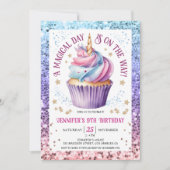 Eenhoorn Glitter Regenboog Cupcake | 9e verjaardag Kaart (Voorkant)