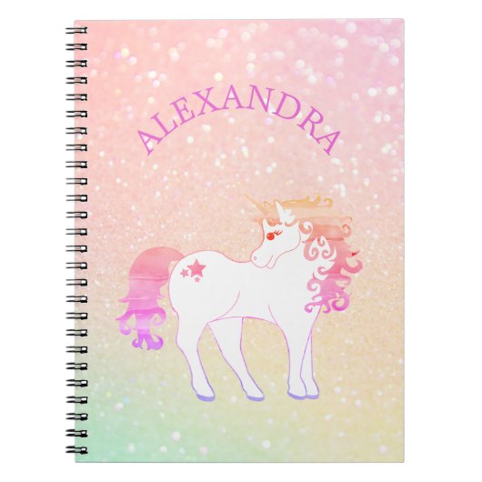 Eenhoorn Glitter Roze Cute Aangepast Notitieboek (Voorkant)
