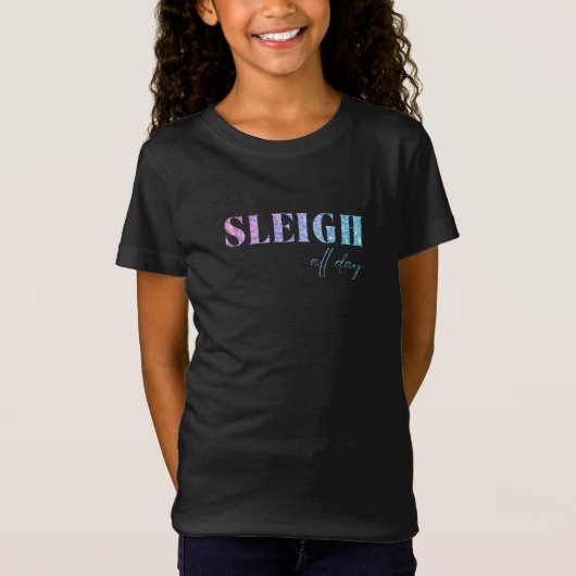 Eenhoorn Glitter Sleigh De hele dag Kerstmis T-shirt (Voorkant)