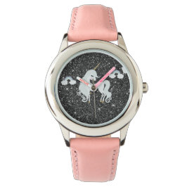 Eenhoorn Glitter Zwart Horloge