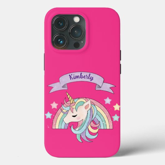 Eenhoorn & Glitterende Regenboog Aangepaste Naam o Case-Mate iPhone Case (Achterkant)