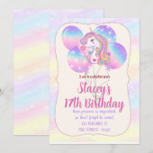 Eenhoorn Glitters en Ballonnen Verjaardagsuitnodig Kaart (Voorkant / Achterkant)