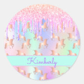 Eenhoorn glitters pink iriserende roze gouden verj ronde sticker (Voorkant)