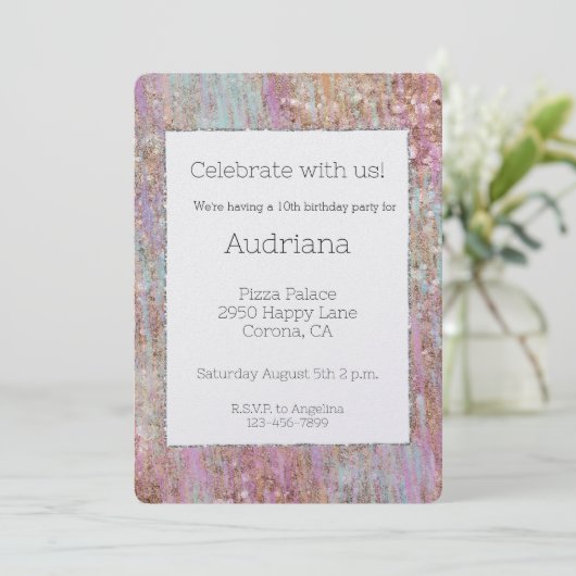 Eenhoorn Glitzy Roos Gouden Glitter Sparkle Verjaa Kaart (Staand voorkant)