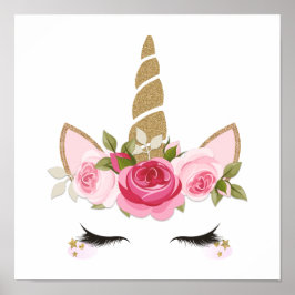 Eenhoorn Goud Bloemig Schattig Trendy Poster