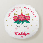 Eenhoorn Goud Glitter Dochter Kerstmis Rond Kussen (Voorkant)