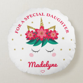 Eenhoorn Goud Glitter Dochter Kerstmis Rond Kussen