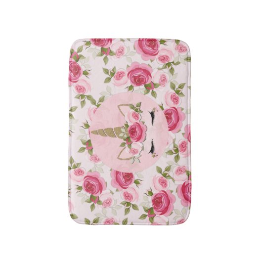 Eenhoorn Goud Roze Bloemen Rozen Schattige Trendy Badmat (Voorkant Verticaal)