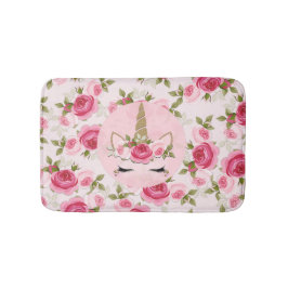 Eenhoorn Goud Roze Bloemen Rozen Schattige Trendy Badmat