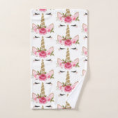 Eenhoorn Goud Roze Bloemen Schattige Trendy Badhan Bad Handdoek (Handdoek)