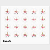 Eenhoorn Goud Roze Bloemen Schattige Trendy Classi Ronde Sticker (Vel)