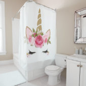 Eenhoorn Goud Roze Bloemen Schattige Trendy Douche Douchegordijn (In situ)