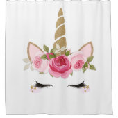 Eenhoorn Goud Roze Bloemen Schattige Trendy Douche Douchegordijn (Voorkant)