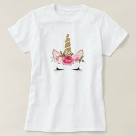 Eenhoorn Goud Roze Bloemen Schattige Trendy Girly T-shirt