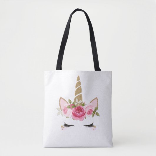 Eenhoorn Goud Roze Bloemen Schattigee Trendy Canva Tote Bag (Voorkant)