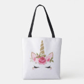 Eenhoorn Goud Roze Bloemen Schattigee Trendy Canva Tote Bag (Achterkant)