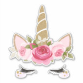Eenhoorn Goud Roze Bloemen Schattigee Trendy Stick Sticker (Voorkant)