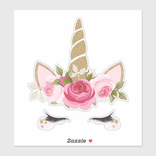 Eenhoorn Goud Roze Bloemen Schattigee Trendy Stick Sticker (Vel)