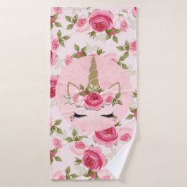 Eenhoorn Goud Roze Bloemrozen Mooie Trendsettende Bad Handdoek
