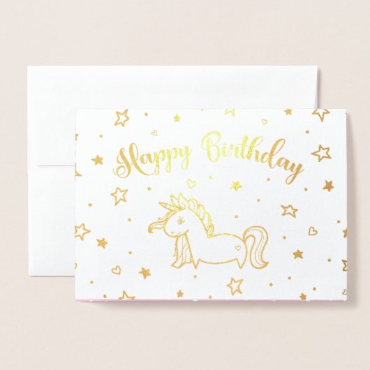  Eenhoorn Goud & Roze Gelukkige Verjaardag Folie Kaarten (Voorkant met envelop)