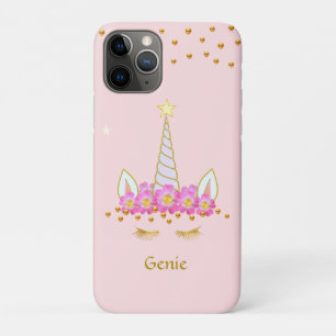 Eenhoorn, gouden confetti en bloemen op lichtroze Case-Mate iPhone case