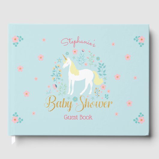  eenhoorn gouden glitter Baby shower Gastenboek (Voorkant)