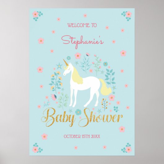  eenhoorn gouden glitter Baby shower Poster (Voorkant)