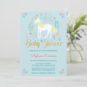  Eenhoorn Gouden Glitter Baby shower Uitnodiging (Staand voorkant)