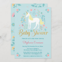  Eenhoorn Gouden Glitter Baby shower Uitnodiging