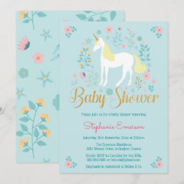  Eenhoorn Gouden Glitter Baby shower Uitnodiging