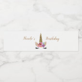Eenhoorn Gouden Glitter Bloemen Aangepaste Verjaar Waterfles Etiket (Enkel label)