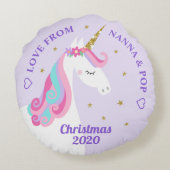 Eenhoorn Gouden Glitter Sterren Paarse Kleindochte Rond Kussen (Achterkant)