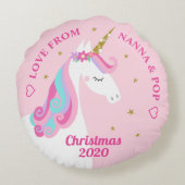 Eenhoorn Gouden Glitter Sterren Roze Kleindochter Rond Kussen (Achterkant)