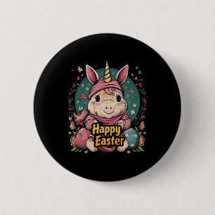Eenhoorn - Grappig Gelukkig Pasen - Ei Jongens Mei Ronde Button 5,7 Cm
