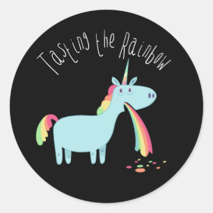 Eenhoorn - grappig proeven van de regenboog ronde sticker
