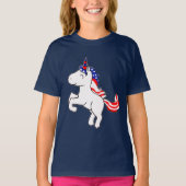 Eenhoorn Grijs Patriottisch USA Flag Cartoon Meisj T-shirt (Voorkant)
