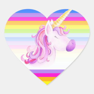Eenhoorn grillige waterverf regenboog strepen stic hart sticker