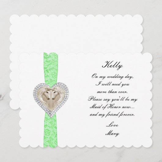 Eenhoorn groene kant trouw bruidsmeisje van eer ka kaart (Voorkant / Achterkant)