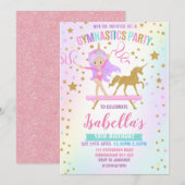 Eenhoorn Gymnastiek Verjaardag Uitnodiging (Voorkant / Achterkant)