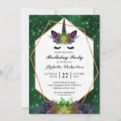 Eenhoorn Halloween Bloemen Groene Sparkle Verjaard Kaart (Voorkant)