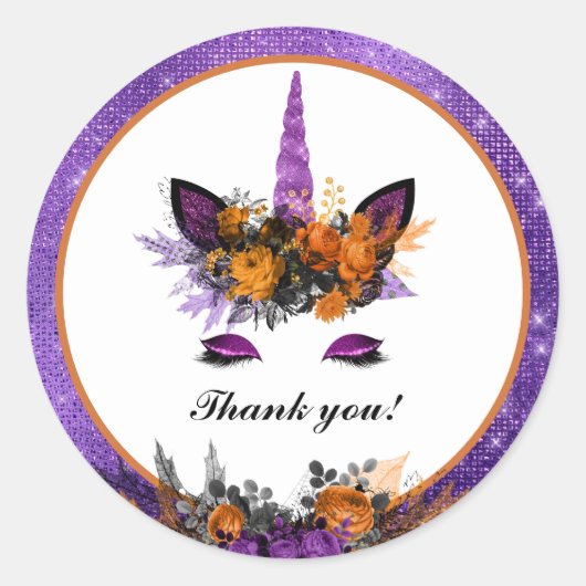 Eenhoorn Halloween Bloemen Verjaardag Dank u Ronde Sticker (Voorkant)