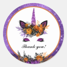 Eenhoorn Halloween Bloemen Verjaardag Dank u Ronde Sticker