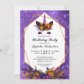 Eenhoorn Halloween Floral Paarse Sparkle Verjaarda Kaart (Voorkant)