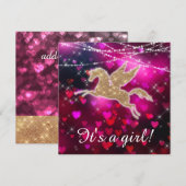 Eenhoorn Harten Roze Baby Girl Douche Uitnodiging (Voorkant / Achterkant)